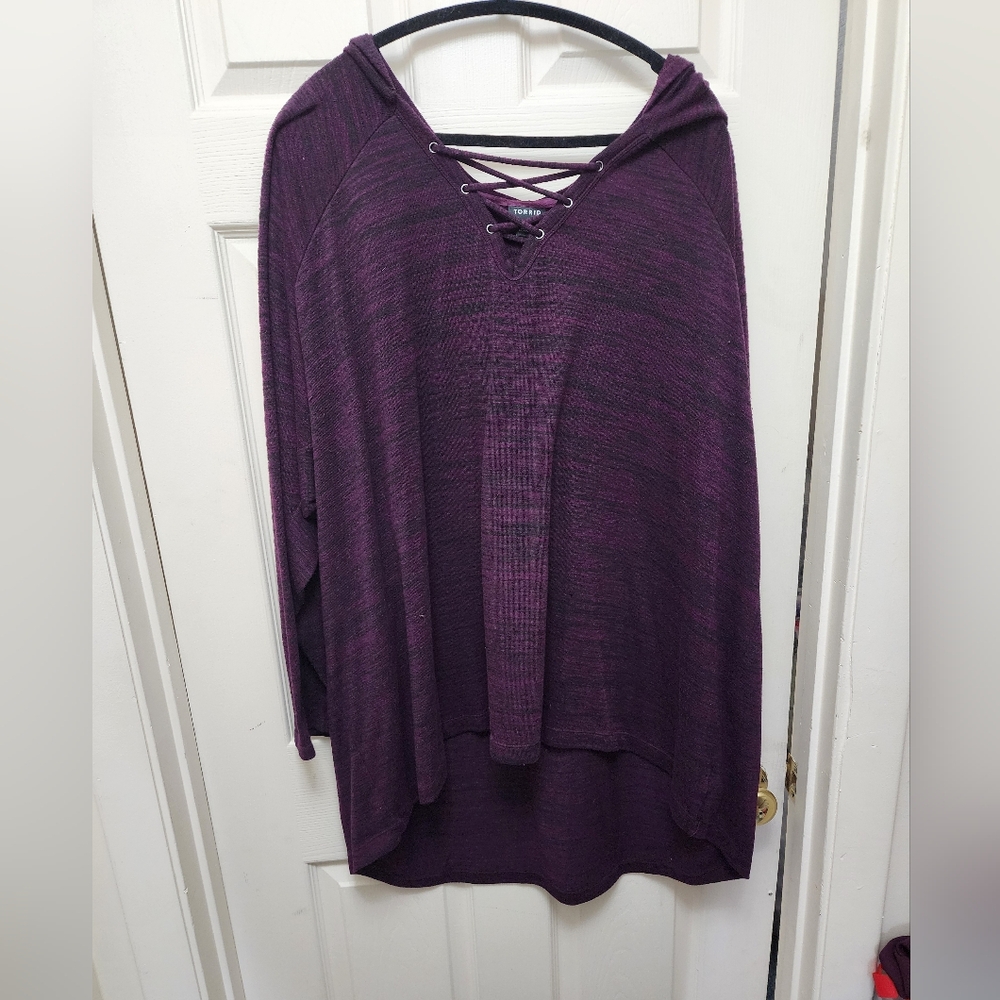 Torrid Long Sleeve Lace Up Hooded Shirt Size 6